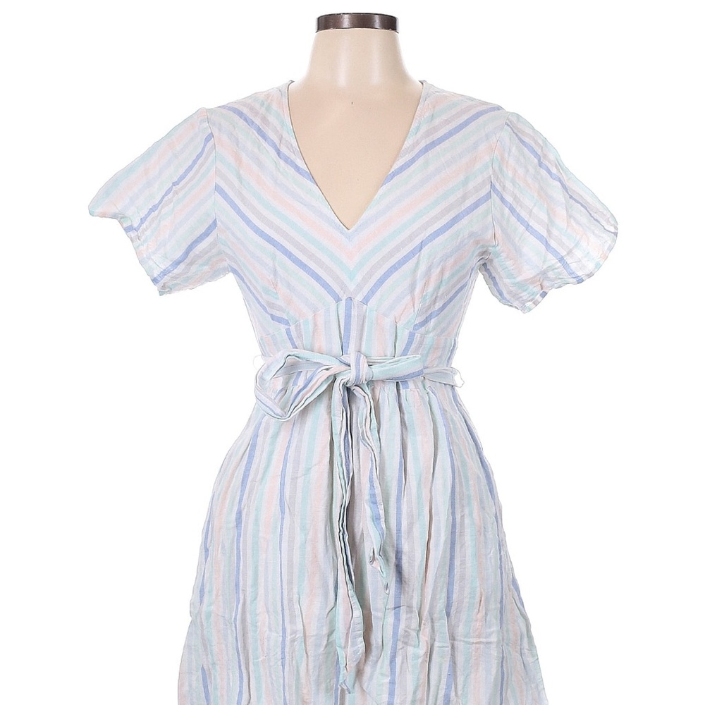 Striped V-Neck Dress in Pastel Blue and Pink